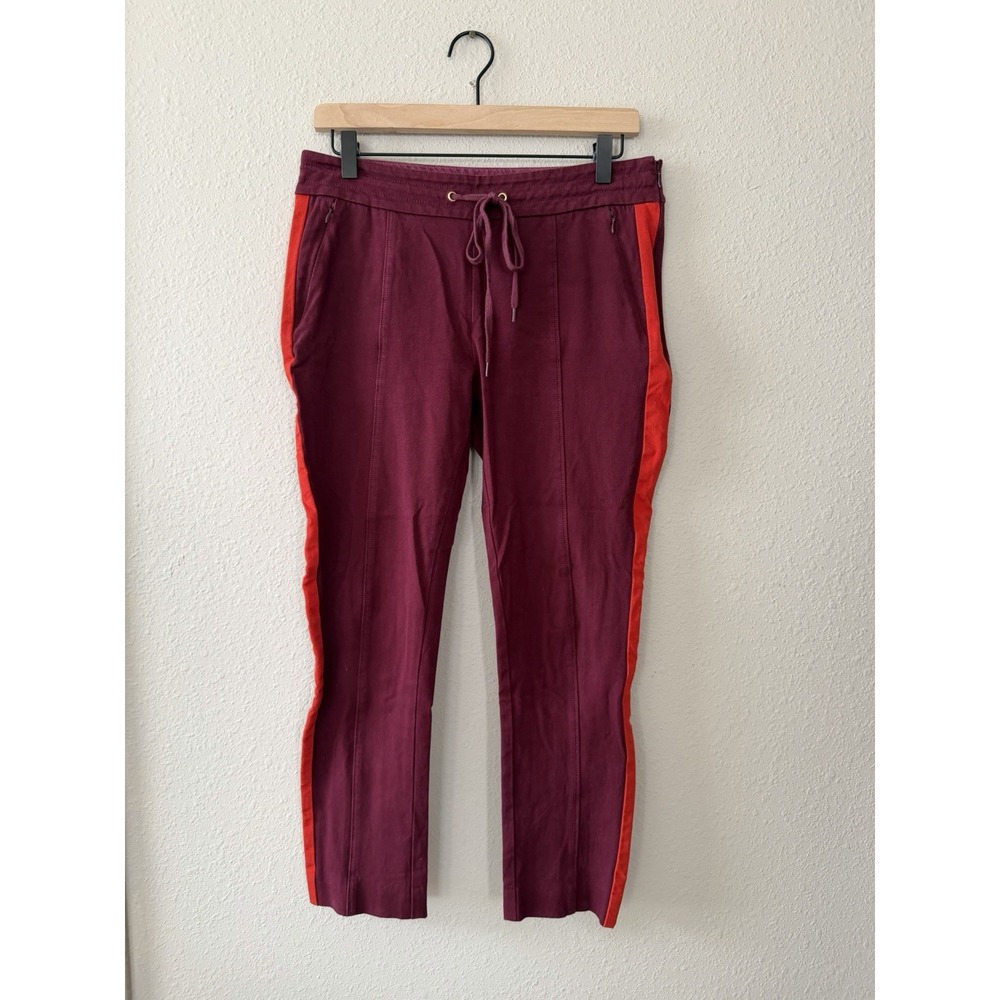 Anthropologie The Essentials Slim Trousers Wine Red Stripe Side Zip Preppy Sz 8